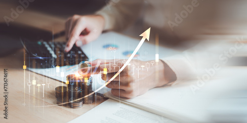 concept of finance and investment ,profit growth management ,financial graphical and statistical analysis ,Stock and currency fund management ,bank interest management ,high return investment