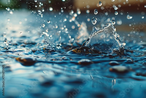 Water drops hit the ground movement, light impact