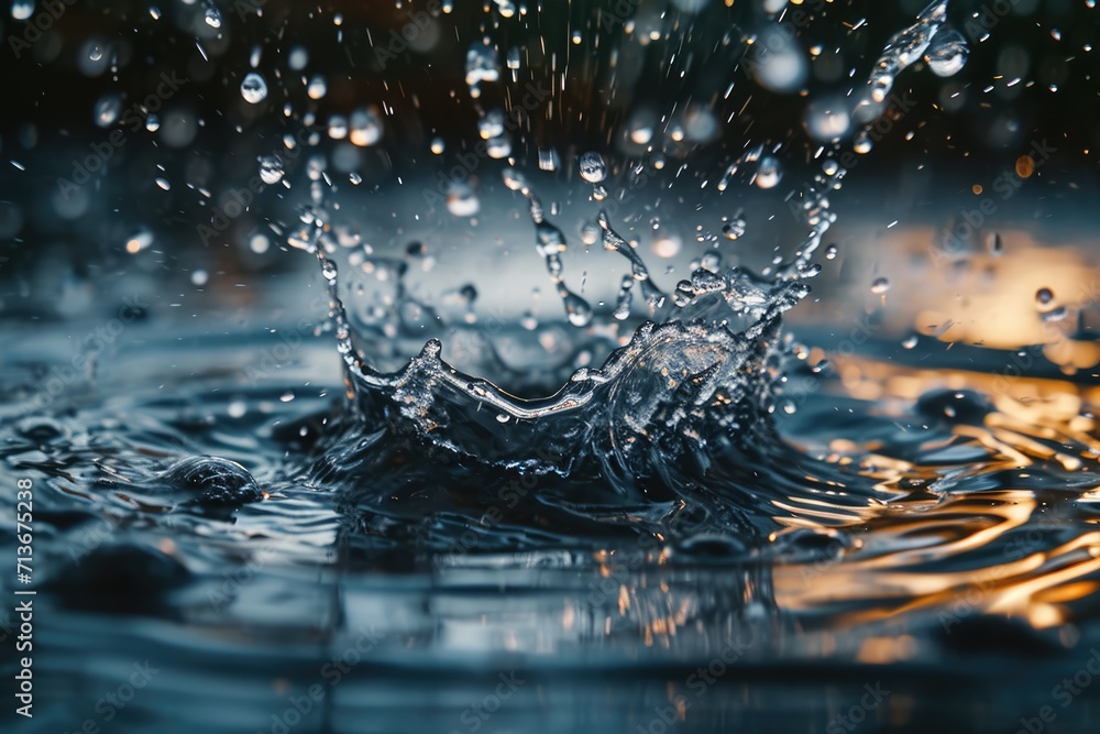 Water drops hit the ground movement, light impact Water drops hit the ground movement, light impact