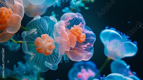 Fusion Hybrid Mix of Flower and Jellyfish Background created with Generative AI Technology © Sentoriak