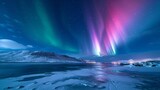 Aurora Lights Shine Brightly Over Frozen Lake