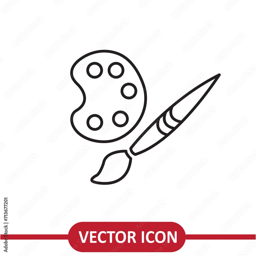 Obraz premium Paint palette and brush icon, simple flat liner illustration on white background..eps
