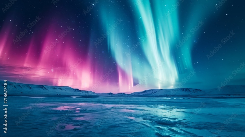 Aurora Borealis Shining Over a Frozen Lake