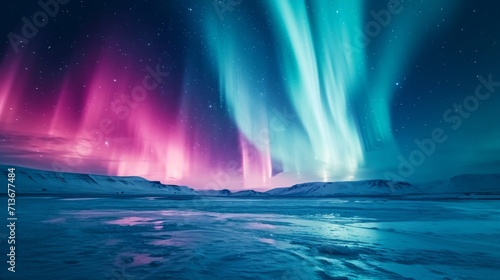 Aurora Borealis Shining Over a Frozen Lake © LabirintStudio