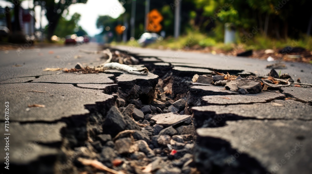 The road was badly damaged due to the flood disaster. The road was badly damaged due to the flood disaster.