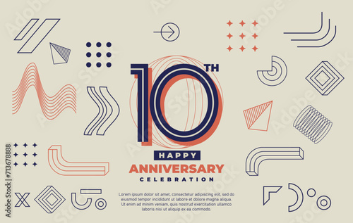 10th happy anniversary celebration with abstract geometric shape. photo