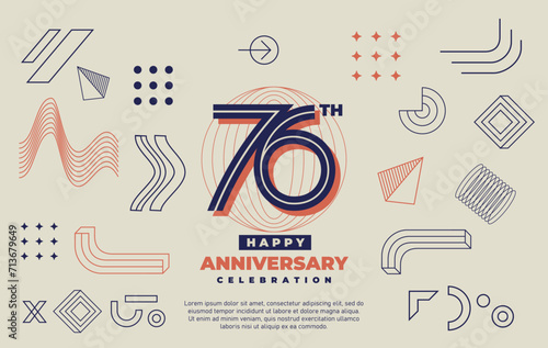 76th happy anniversary celebration with abstract geometric shape.