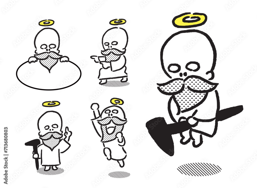 頭に輪っかを乗せた髭を生やしたかわいい神様 頭に輪っかを乗せた髭を生やしたかわいい神様