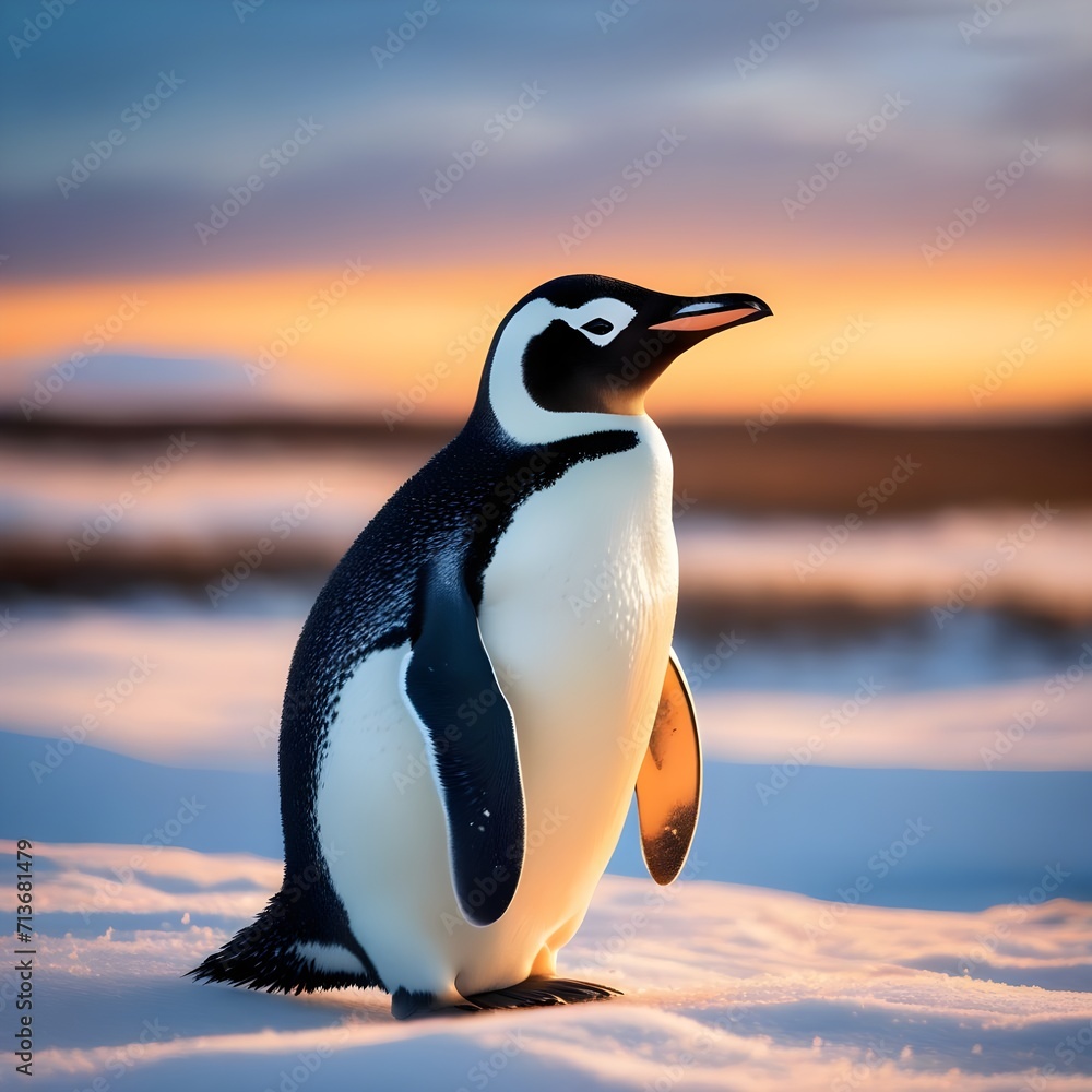 Fototapeta premium Penguin on the Beach, Gentoo Penguin, Birds, Penguin in Frozen Water, Antarctic Wildlife,