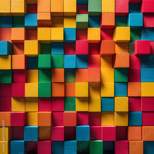 Colorful wooden blocks aligned   wide format.