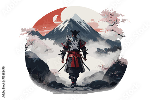 colorful vintage style samurai illustration