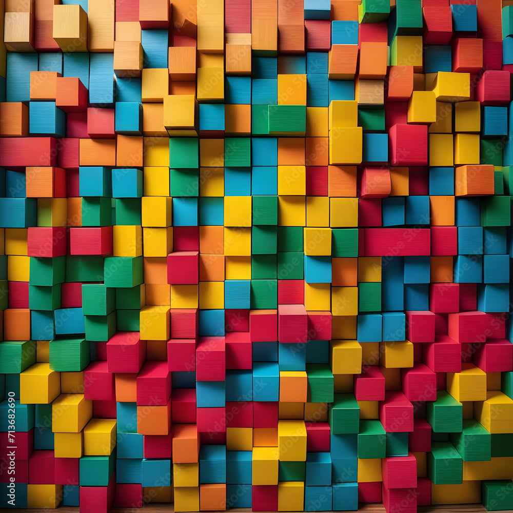 Colorful wooden blocks aligned—wide format.