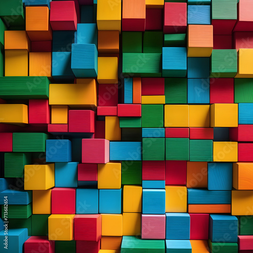 Colorful wooden blocks aligned—wide format.