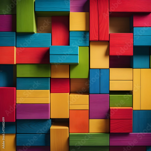 Colorful wooden blocks aligned—wide format.
