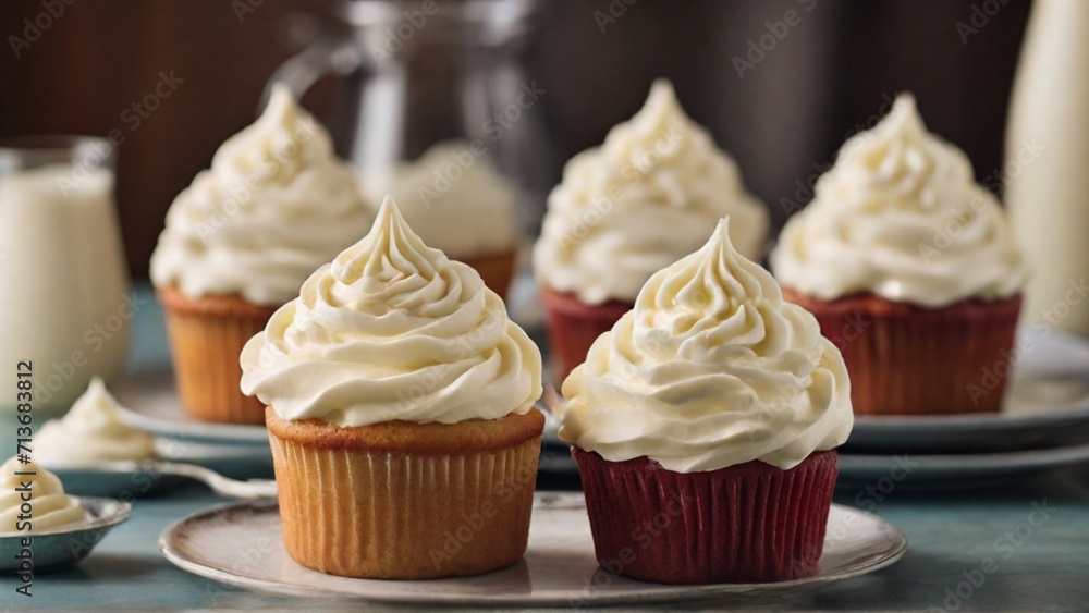 Focus on the perfection of cream cheese frosting on baked goods, showcasing its velvety smoothness and tangy sweetness. - Generative AI