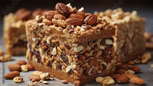 Highlight the tempting nutty crunch on bakery treats, showcasing the variety of nuts and their textural contribution. - Generative AI photo