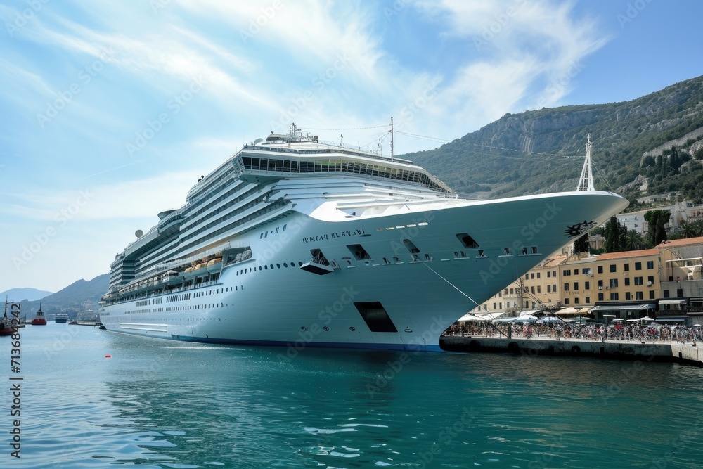 Cruise ship docked on a clear day Cruise ship docked on a clear day