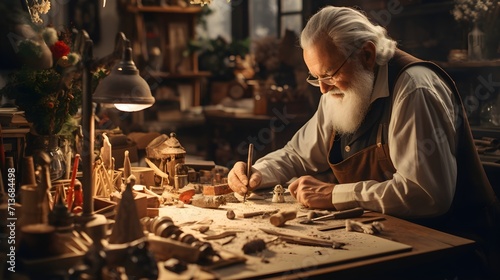 Craftsman at Work: Woodworker Delicately Shaping Wood 