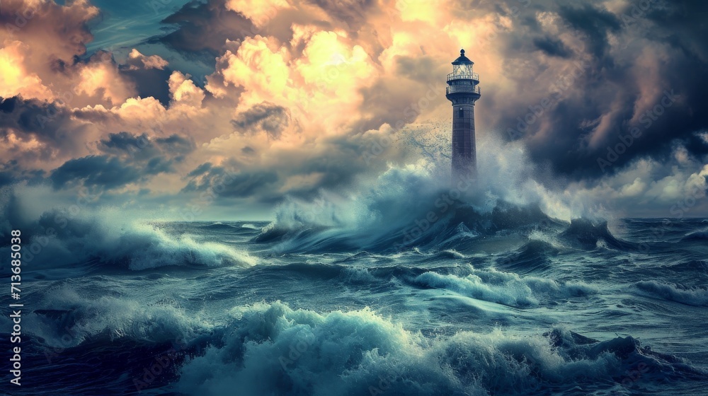 Majestic Lighthouse Braving the Fury of a
