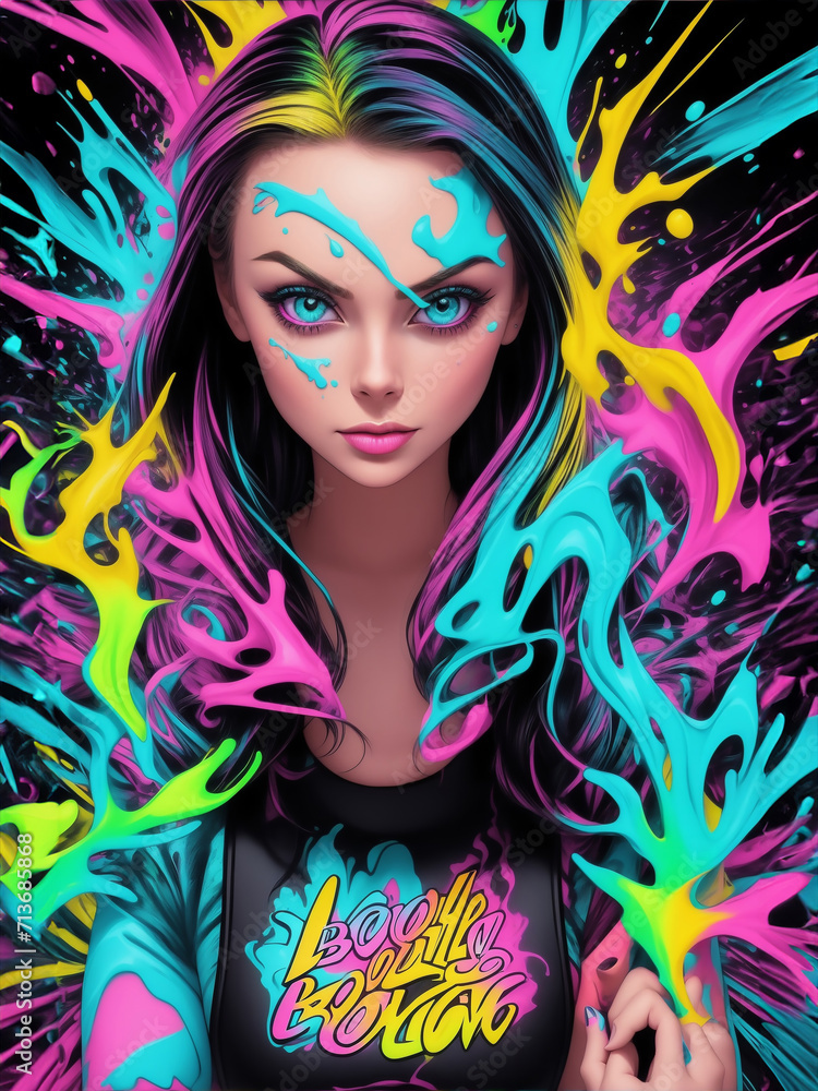 Neon Colors Cartoon Style Illustration of a Woman by AI Neon Colors Cartoon Style Illustration of a Woman by AI