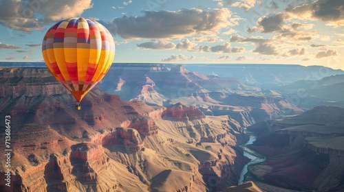 Hot Air Balloon Soaring Over Majestic Canyon