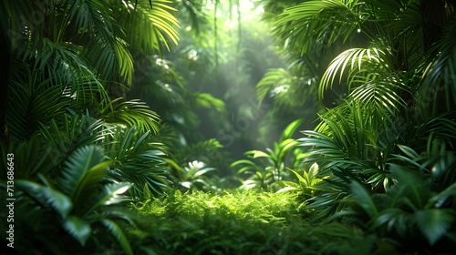 Tropical Paradise: Lush Foliage and Vibrant Green Leaves for Background and Wallpaper 