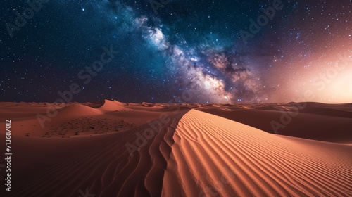 Starry Night Sky Above Vast Desert Landscape photo
