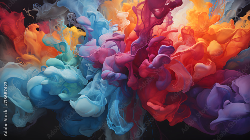 An explosion of color and form characterizes this lively backdrop, as fluid and dynamic shapes come together in a captivating display of artistic expression