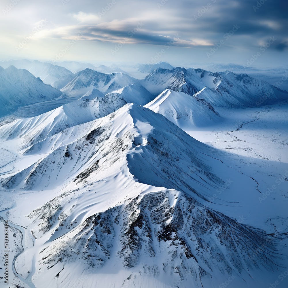 Snowy Mountains: Aleutian Islands, snow covered mountains in winter