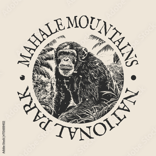 Mahale Mountains, Kalambo, Tanzania Illustration Clip Art Design Shape. National Park Vintage Icon Vector Stamp. photo