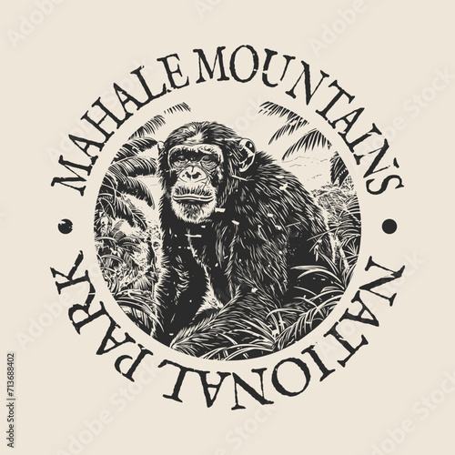 Mahale Mountains, Kalambo, Tanzania Illustration Clip Art Design Shape. National Park Vintage Icon Vector Stamp.