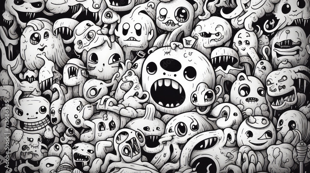 Cartoon characters all wearing black and white background, Generative AI Cartoon characters all wearing black and white background, Generative AI