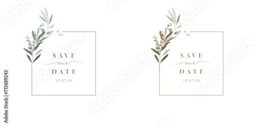 Minimalist botanical square frame, olive branches