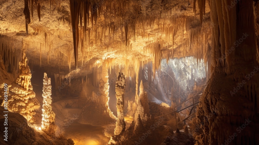 Cave Filled With Spectacular Stalactites Hanging