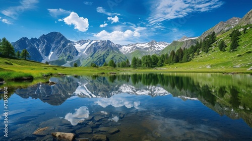 Serene Lake Nestled Among Majestic Mountains and