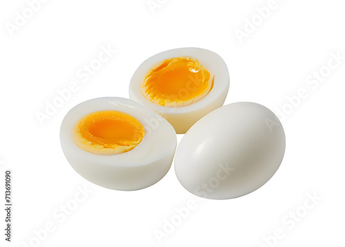 Fényképezés Perfectly Cooked Eggs, Halved to Showcase Creamy Yolks, Isolated on White Backgr