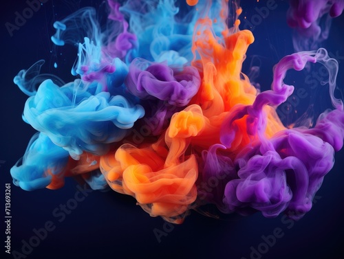 Colorful ink in water on a dark background. Generative AI.
