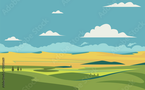 Grasslands praire vector illustration. landscape grass field