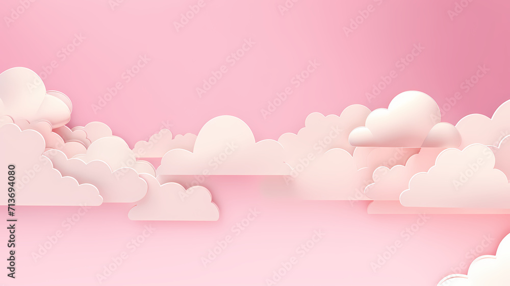  paper cloud background filled with a number of white and pink clouds