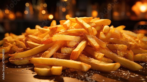 Delicious French fries  crunchy  salty  tasty  with blur background