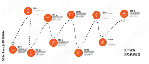 Vector Infographic label design template with icons and 10 options or steps. Can be used for presentation banners, workflow layouts, flow charts, infographics, your business presentations