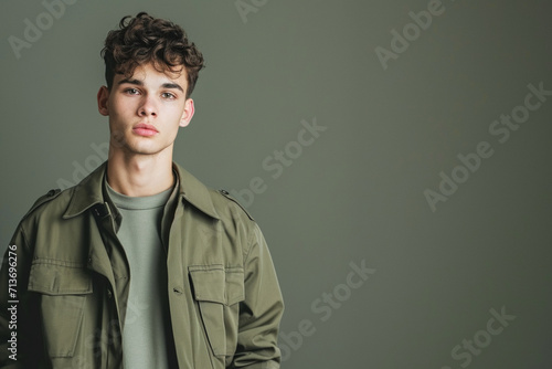 fashion young man giving pose studio colored background