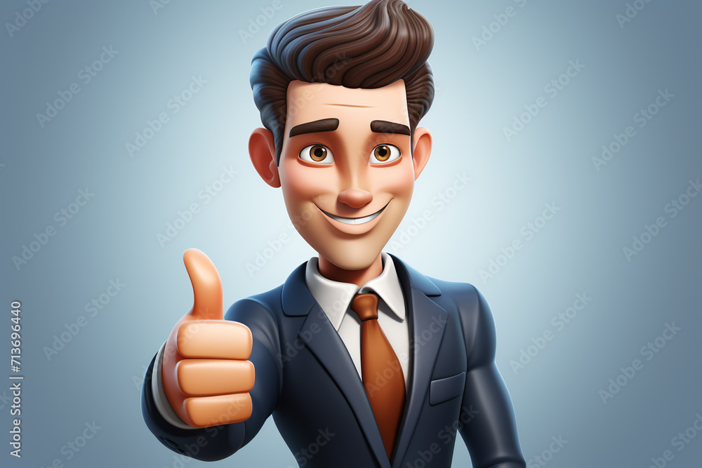 3D Illustration of a handsome young businessman showing thumbs up gesture 3D Illustration of a handsome young businessman showing thumbs up gesture