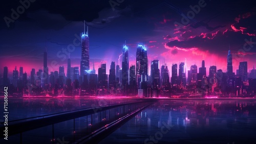 Pink neon outline big city doodle beautiful image Ai generated art © Pallab