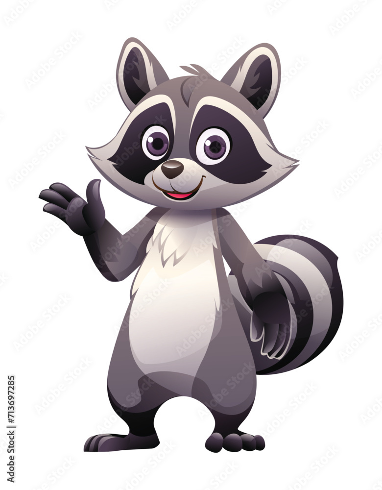 Cartoon raccoon waving hand. Vector illustration isolated on white background Cartoon raccoon waving hand. Vector illustration isolated on white background
