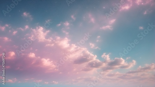 A dreamy, pastel-colored background with wispy clouds and a hint of shimmering stars. Beautiful mesmerizing peaceful and meditation concept. Copy space.