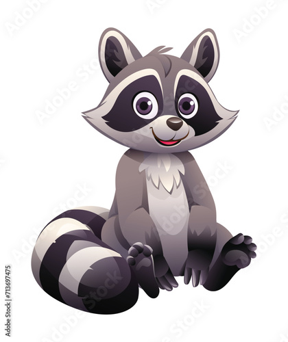 Cartoon raccoon sitting. Vector illustration isolated on white background