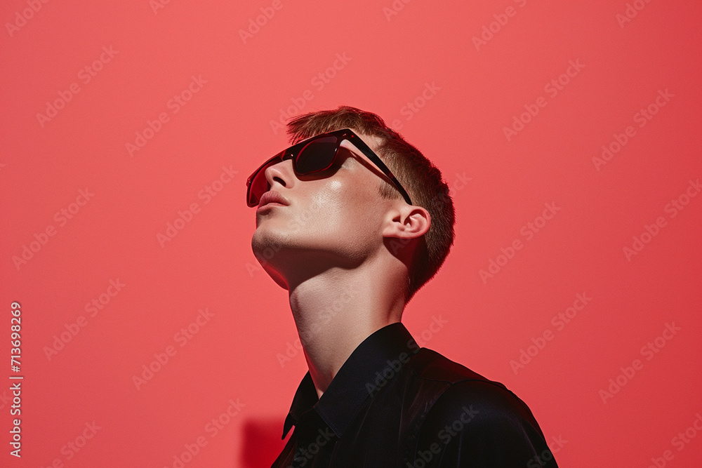 fashion young man giving pose studio colored background fashion young man giving pose studio colored background