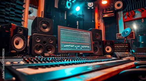 a recording studio with a lot of sound equipment