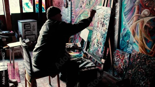 person in the city artist at work
